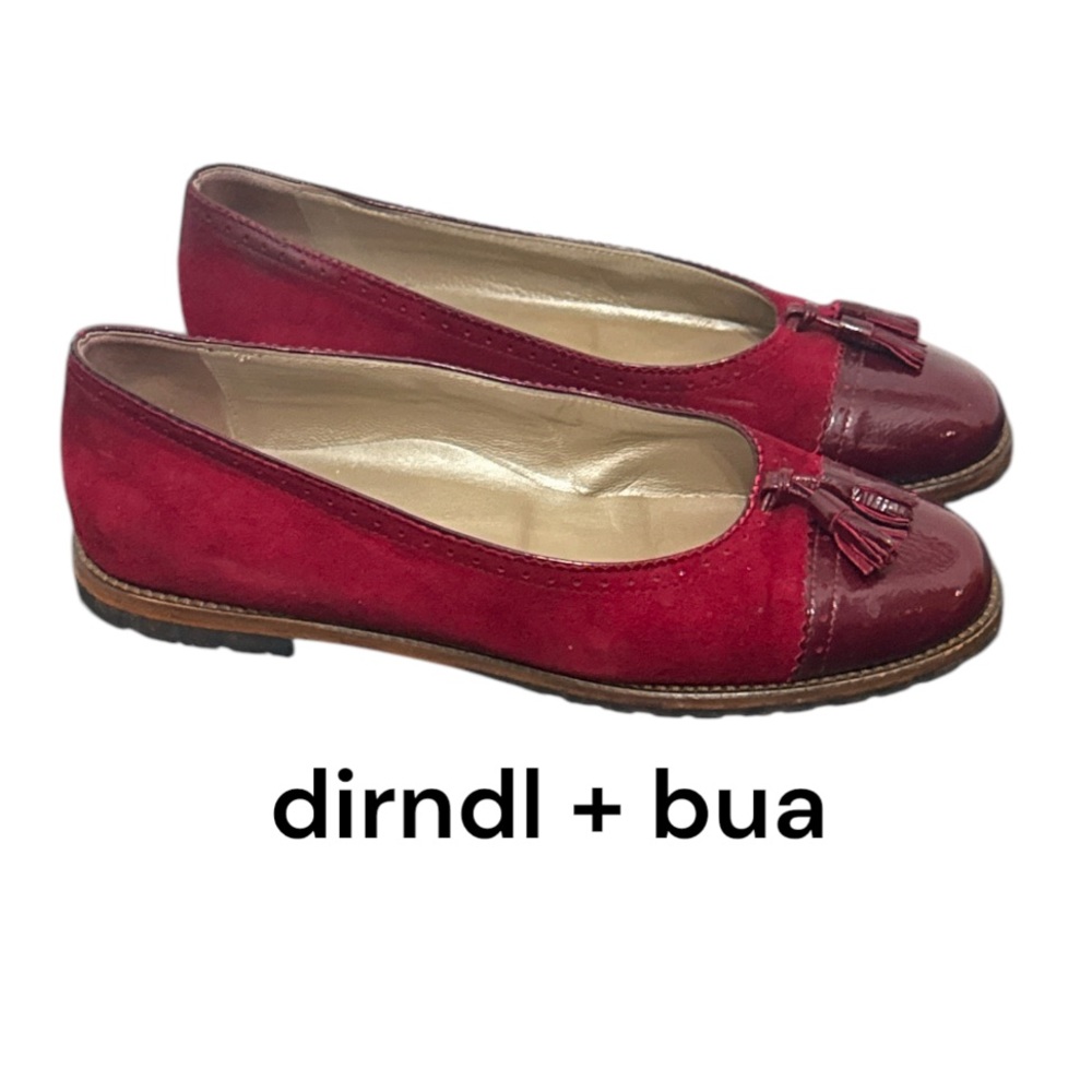 Authentic dirndl + bua patent & suede leather designer tassel flats sz 7 Euro 38